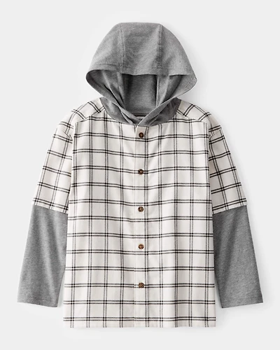 Boys 2-Piece Layered-Look Button-Down Hooded Tee
