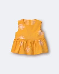 Toddler Girl Peplum Top Sunny Life Print - Golden Yellow