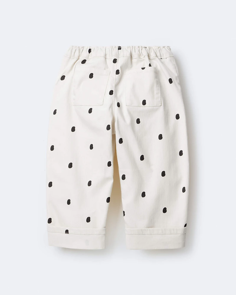 Toddler Girl Polka Dot Cuffed Barrel Pant - Ivory