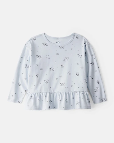Toddler Girl Unicorn Print Long-Sleeve Top - Blue