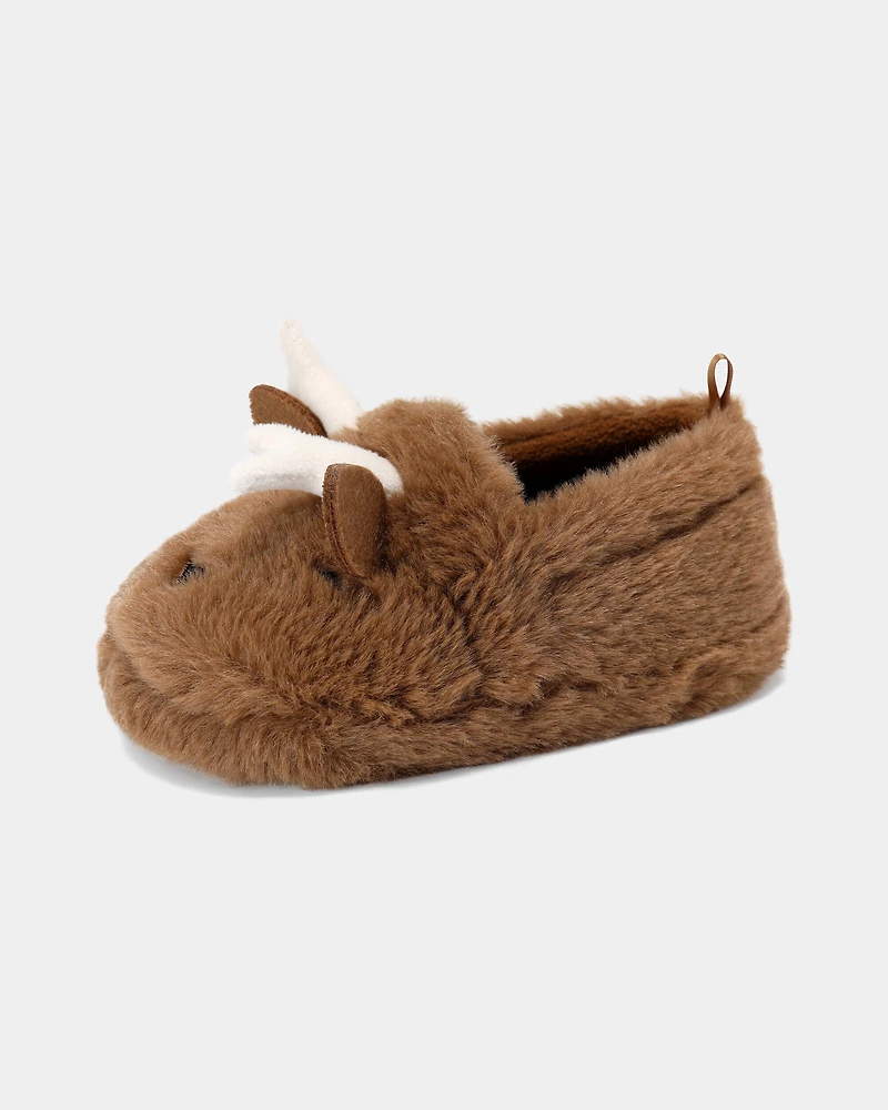 Boys Christmas Reindeer Slippers - Brown