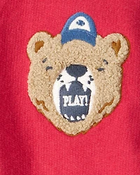 Baby Boy Bear Varsity Long-Sleeve Fashion Bomber Jacket - Red