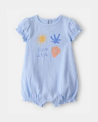 Baby Girl 'Sun Sea' Short-Sleeve Romper - Blue