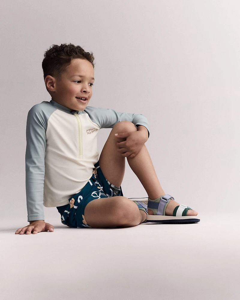 Toddler Boy Swim Trunk Floral Print - Teal