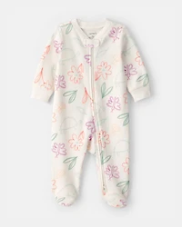 Baby Girl Spring Floral 2-Way Zip 100% Cotton Sleeper - Ivory