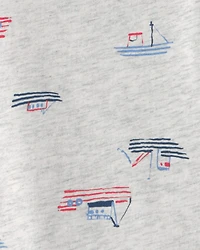Baby Boy 2-Piece Boat Romper Set - Blue/Grey