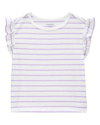 Baby Striped Flutter Short-Sleeve Tee - Purple