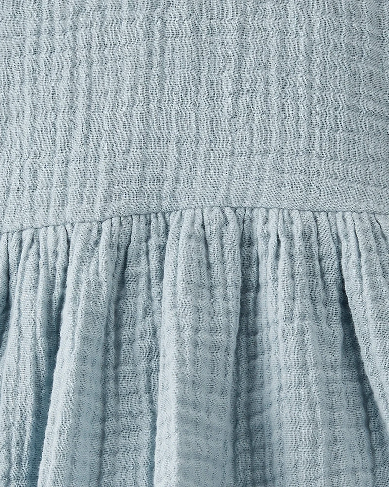 Baby Organic Cotton Gauze Dress Blue