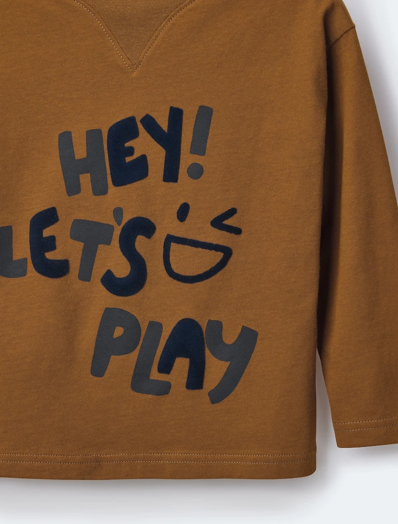 Toddler Hey! Let's Play Long-Sleeve Graphic Tee - Cinnamon