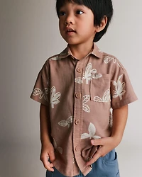 Toddler Boy Button-Down Short-Sleeve Shirt Plant Print - Brown