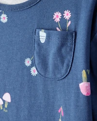 Toddler Girl Floral Cotton Long-Sleeve Top - Blue