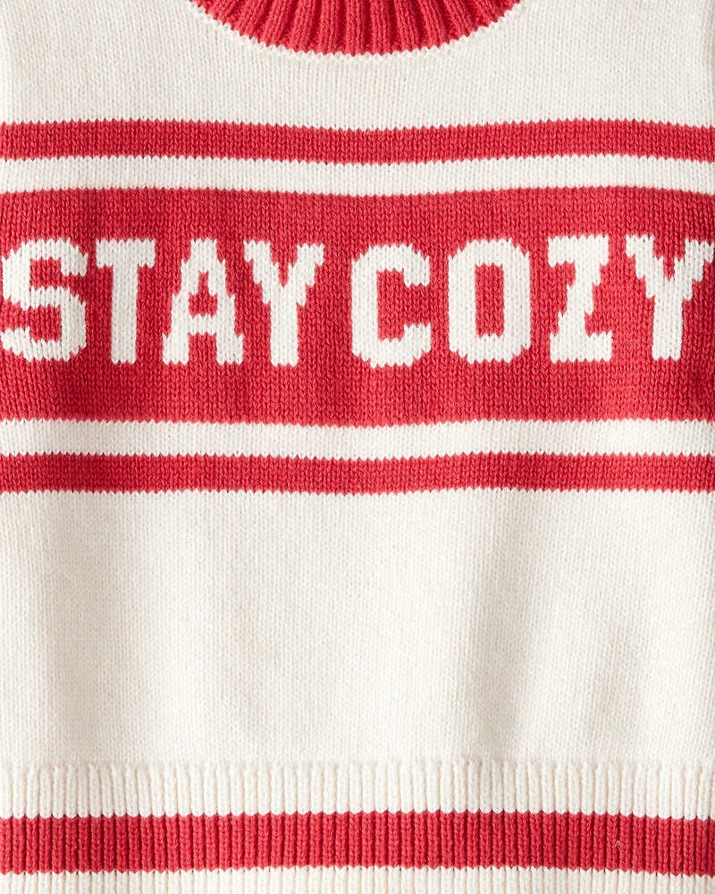 Baby Girl Stay Cozy Sweater - Red/White
