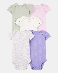 Baby Girl 5-Pack Floral Polka Dot Short-Sleeve Bodysuits