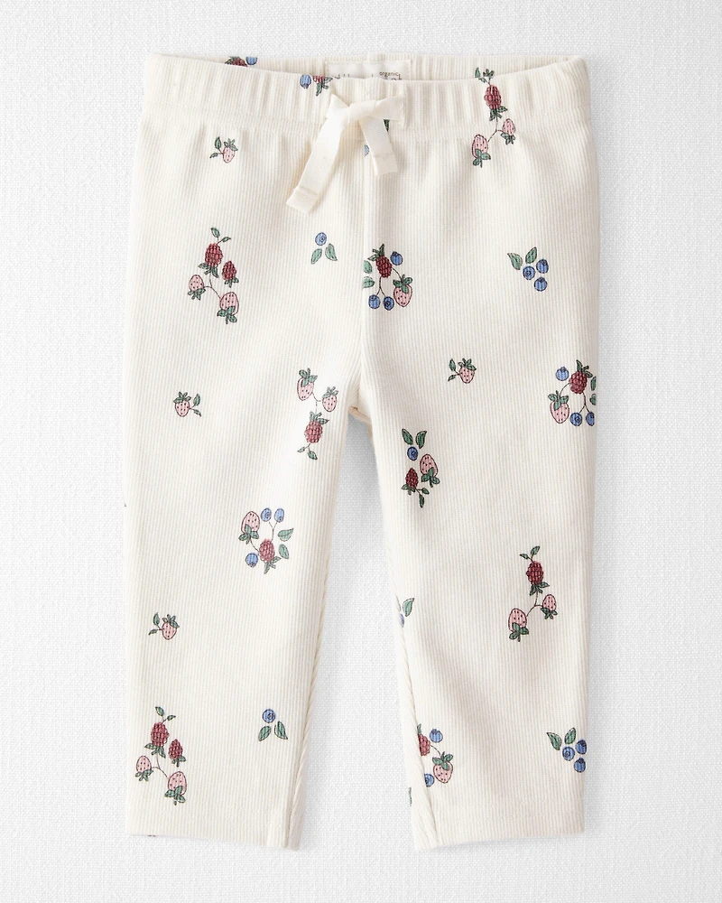 Baby Girl Organic Cotton Ribbed Knit Pants Berry Blossom Print