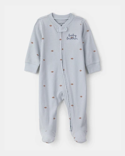 Baby Boy Brother' Cotton 2-Way Zip Sleeper - Blue