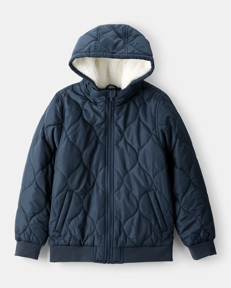 Boys Long-Sleeve Midweight Quilted Bomber Jacket - Navy