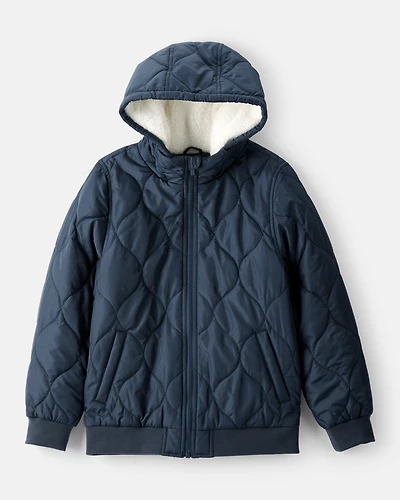 Boys Long-Sleeve Midweight Quilted Bomber Jacket - Navy
