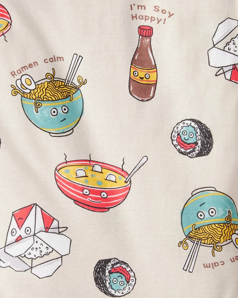 Boys Ramen Calm Print 100% Cotton Long-Sleeve 4-Piece Pyjamas - Blue/White