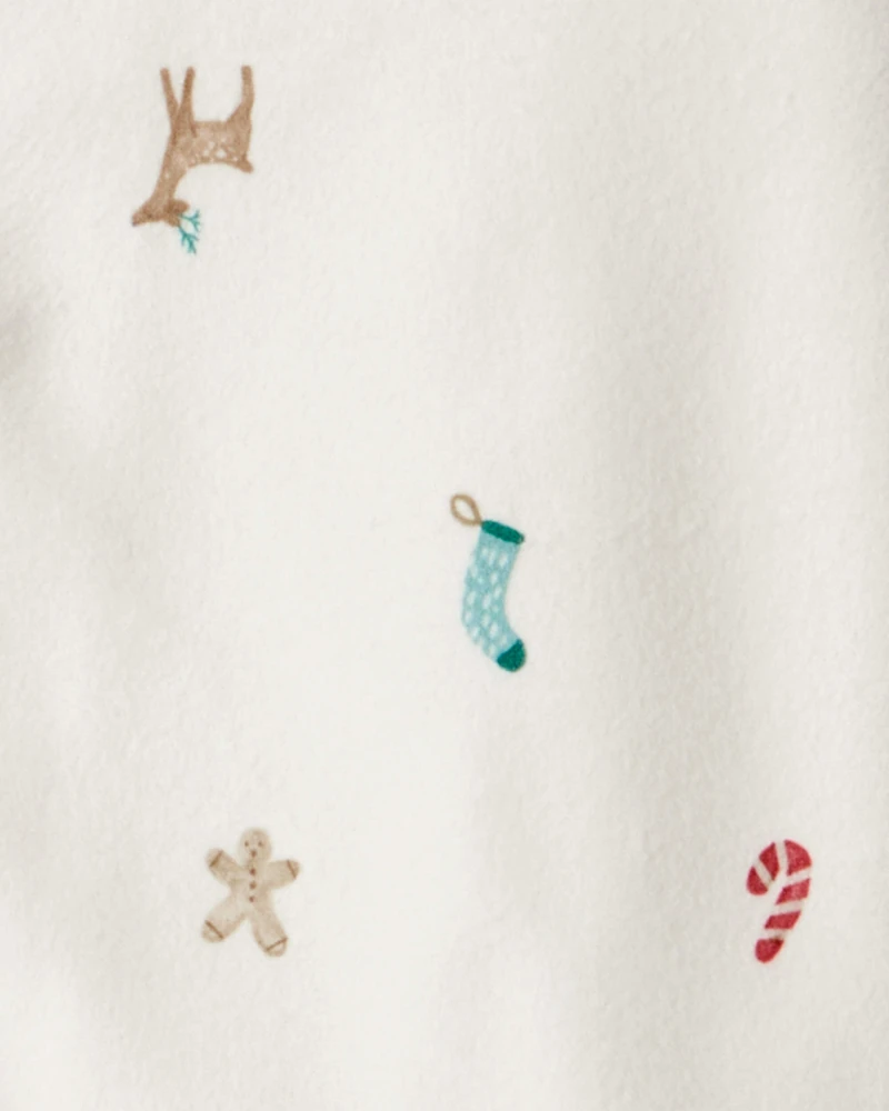 Toddler Christmas Print Fleece Long-Sleeve Loose Fit 2-Piece pyjamas - White