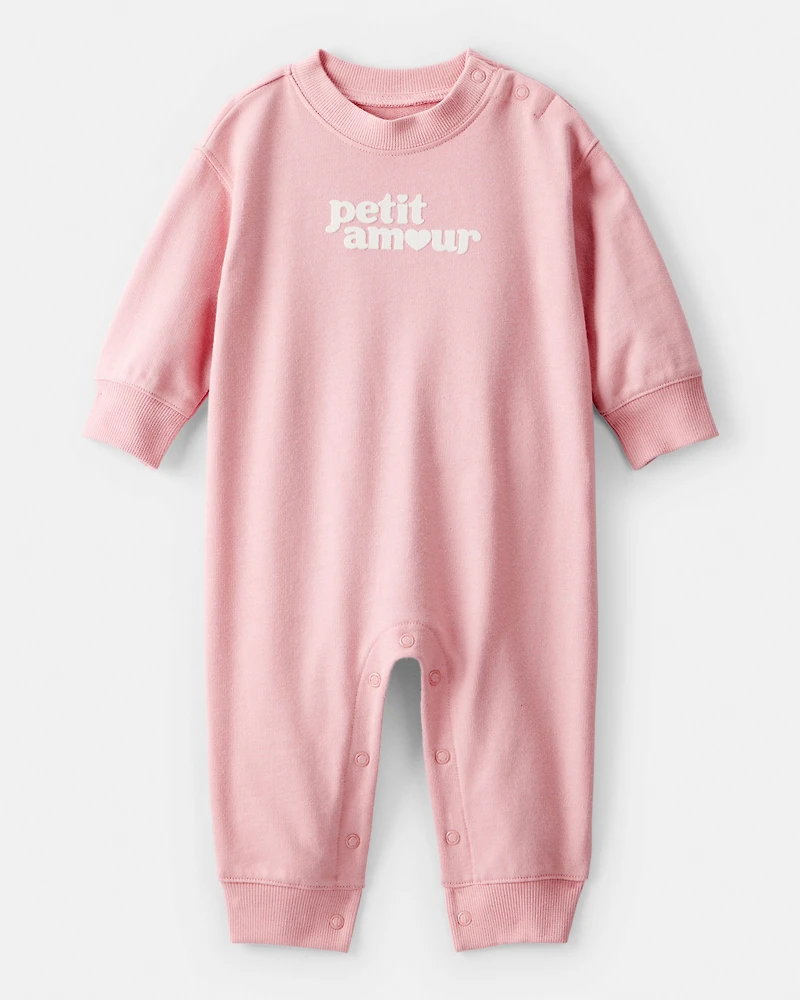 Baby Girl Petit Amour' Cotton Long-Sleeve Jumpsuit - Pink