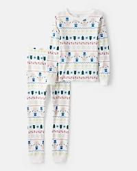 Kid Snowman Fair Isle 100% Cotton Long-Sleeve Snug Fit 2-Piece Pyjamas - White