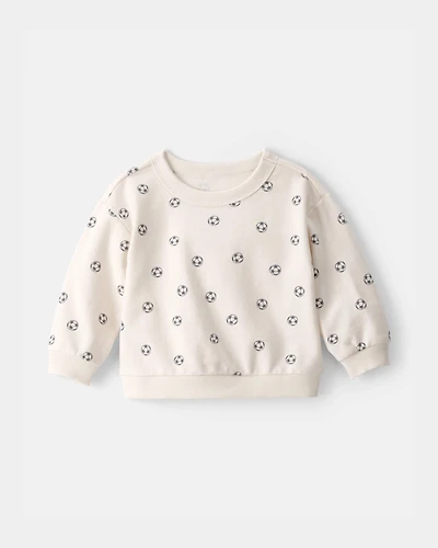 Baby Boy Soccer French Terry Pullover Sweatshirt - Cream