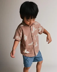Toddler Boy Button-Down Short-Sleeve Shirt Plant Print - Brown