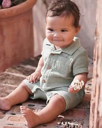 Baby Boy Organic Cotton Gauze Romper Meadow Green