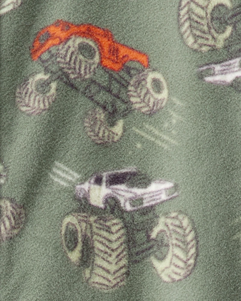Boys Monster Truck Fleece Long-Sleeve Loose Fit 1-Piece Pyjama  - Green