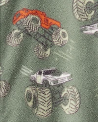 Boys Monster Truck Fleece Long-Sleeve Loose Fit 1-Piece Pyjama  - Green