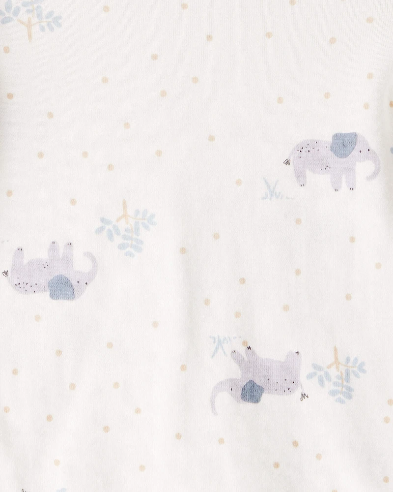 Baby 4-Pack Safari Print Cotton Long-Sleeve Multipack Bodysuits - White