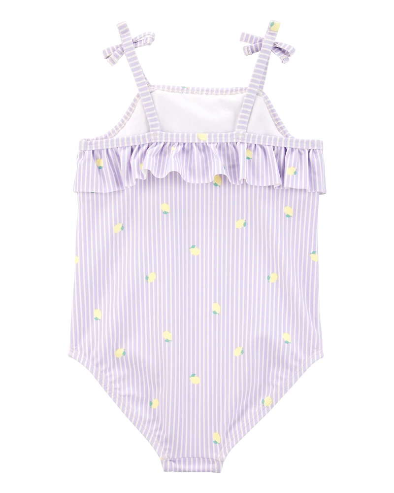 Toddler Girl 1-Piece Striped Lemon Swimsuit - Purple