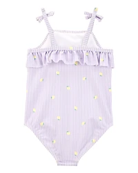 Toddler Girl 1-Piece Striped Lemon Swimsuit - Purple