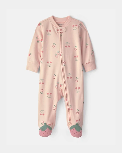 Baby Girl Strawberry Snug Fit Sleeper- Pink