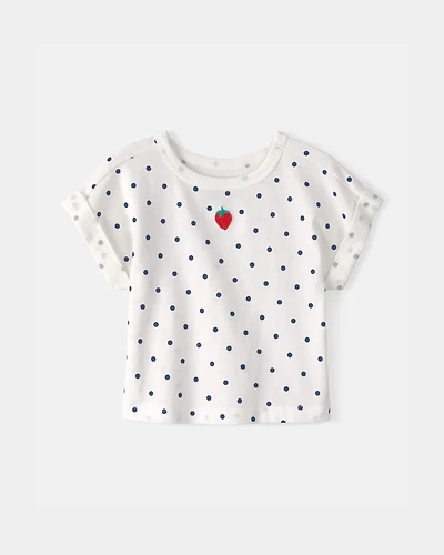 Baby Girl Strawberry Polka Dot Top - White
