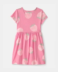 Girls Strawberry Short-Sleeve Dress - Pink