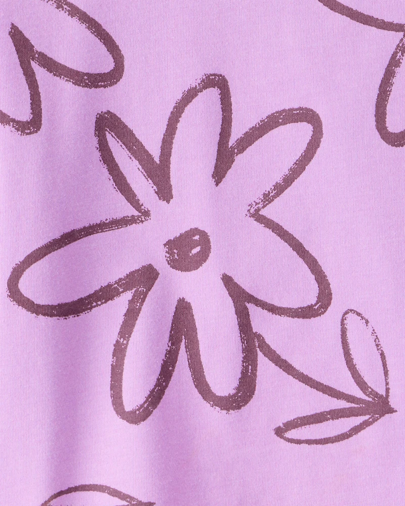 Girls Floral Pocket Tee - Purple