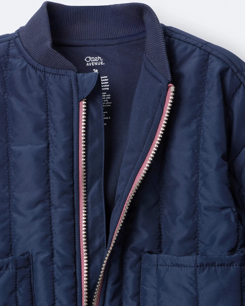 Toddler Boy Quilted Bomber Jacket - Navy