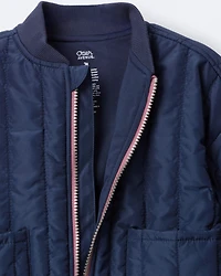 Toddler Boy Quilted Bomber Jacket - Navy