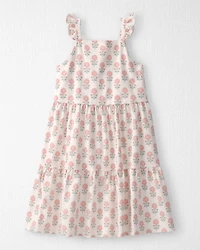 Girls Organic Cotton Tiered Dress Rosebud Petal Print
