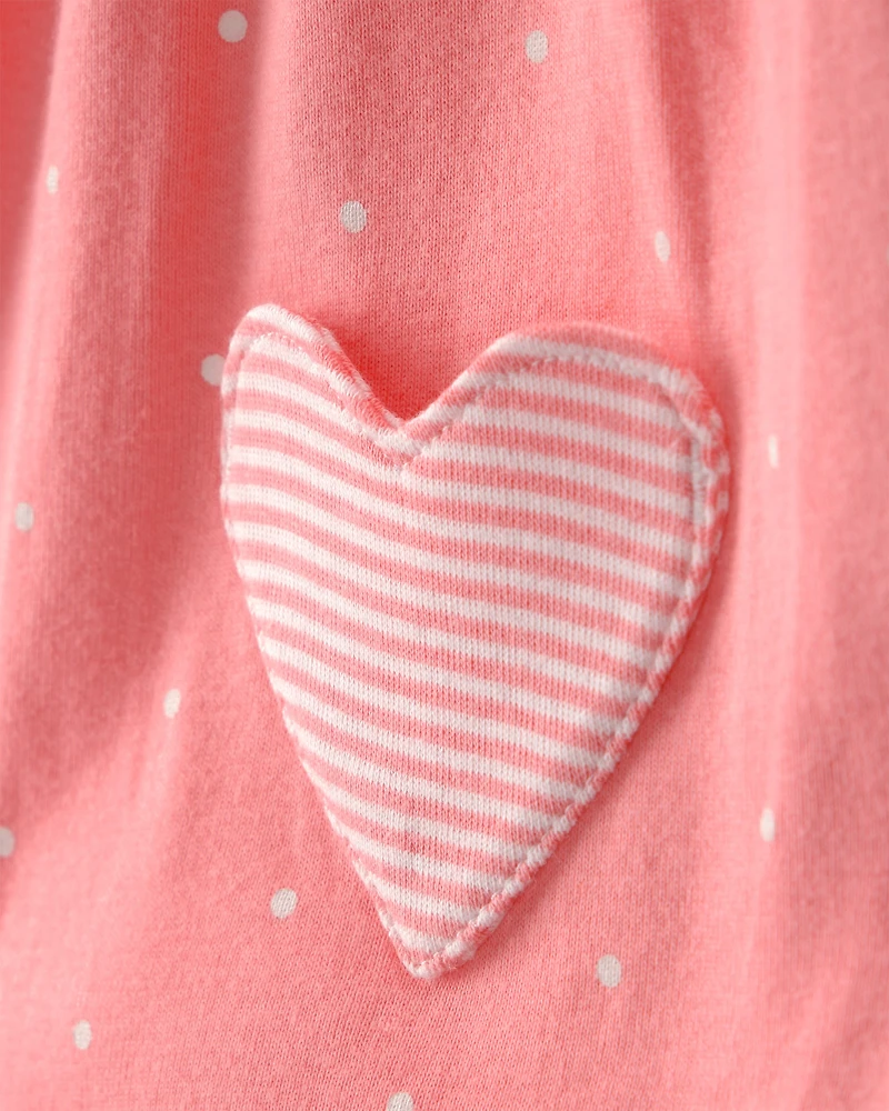 Baby Girl Heart Pocket Short-Sleeve Romper - Coral