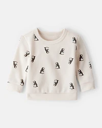 Baby Boy Penguin Print Fleece Sweatshirt - Cream
