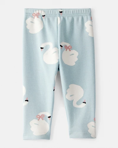 Baby Girl Swan Pull-On Stretch Cozy Leggings - Blue