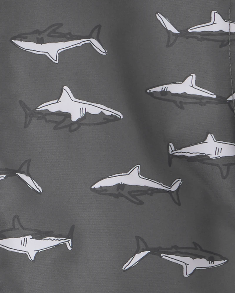 Toddler Boy Slate Shark Rain Jacket- Black