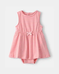 Baby Girl Stripe Sleeveless Bodysuit Dress - Pink