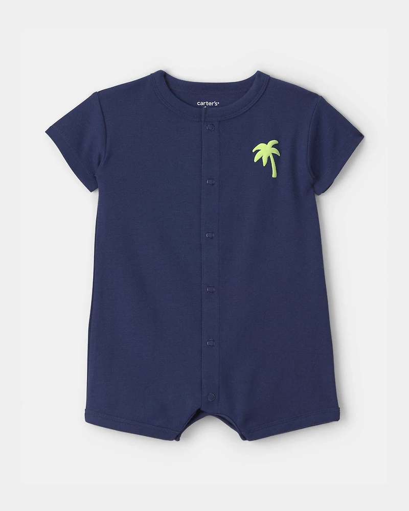 Baby Boy 'Surf Club' Short Sleeve Romper - Navy Blue