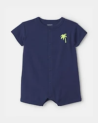 Baby Boy 'Surf Club' Short Sleeve Romper - Navy Blue