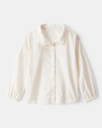 Toddler Girl Cotton Long-Sleeve Button-Down - White