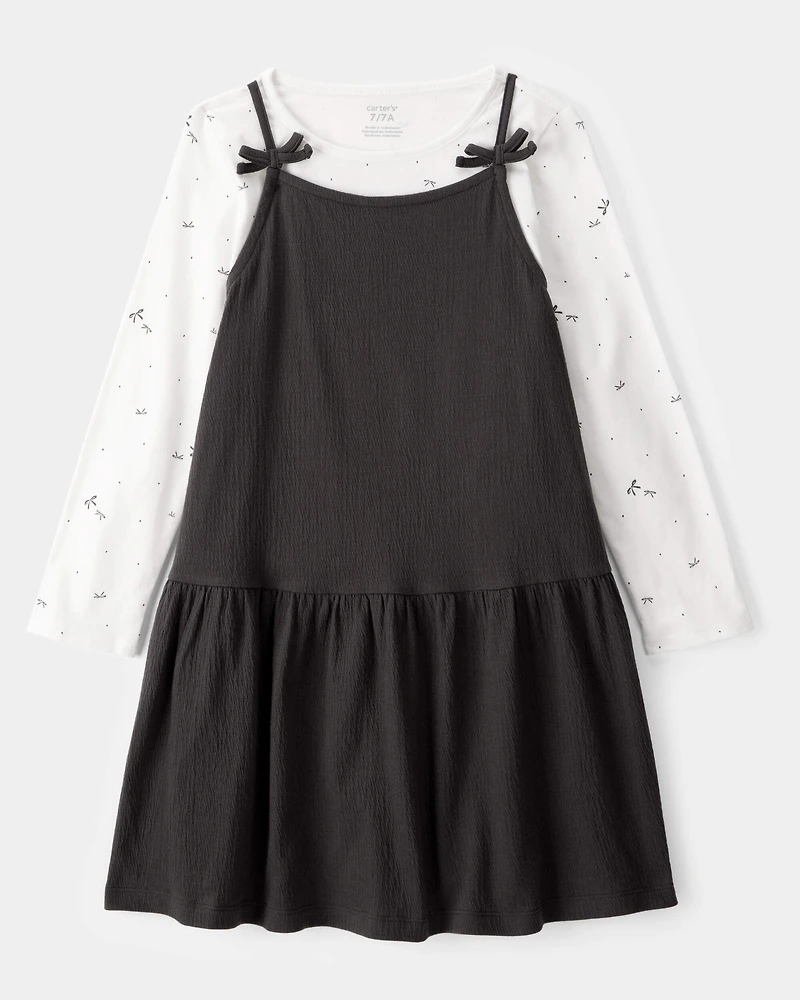Kid 2-Piece Bow Print Tee & Tank Dress Set