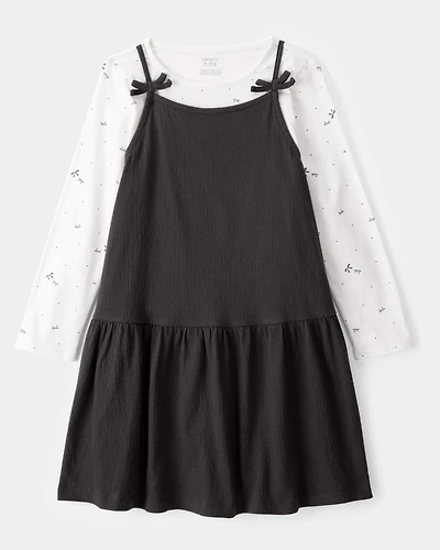 Kid 2-Piece Bow Print Tee & Tank Dress Set